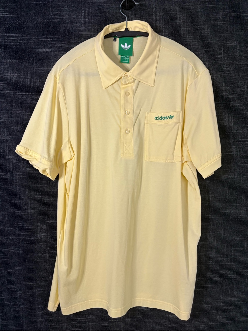 adidas Pale Yellow Polo with Green Logo Accent